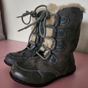 BOC Born Girls Gray Lace-Up Side Zip Winter Boots Baby Size 7